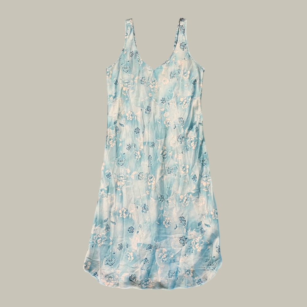 Inner Most Nightgown Women XL Blue Floral Satin Slip Dress Vintage Sleepwear